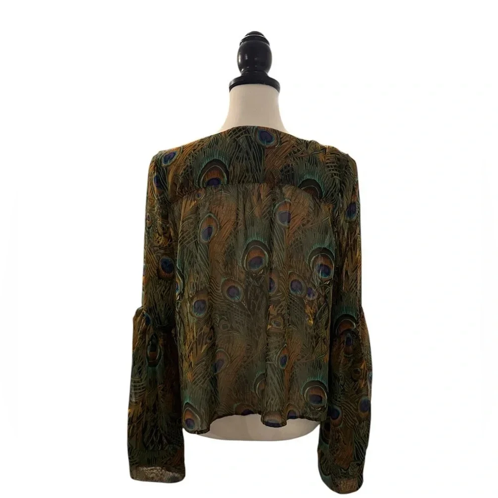 Peacock print sheer blouse - size M/L - Picture 2 of 8
